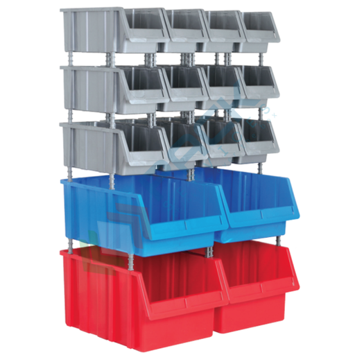 [PSSBL-PLA006] Composizione di 16 contenitori bocca di lupo, Mis. 680 L x 510 P x 1100 H mm, con appoggio a terra