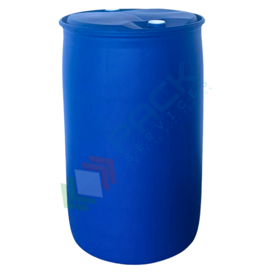 Fusto in plastica (HDPE) con tappi Tri Sure (inclusi), cilindrico, capacità 220 Lt, ADR/ONU per liquidi, uso industriale