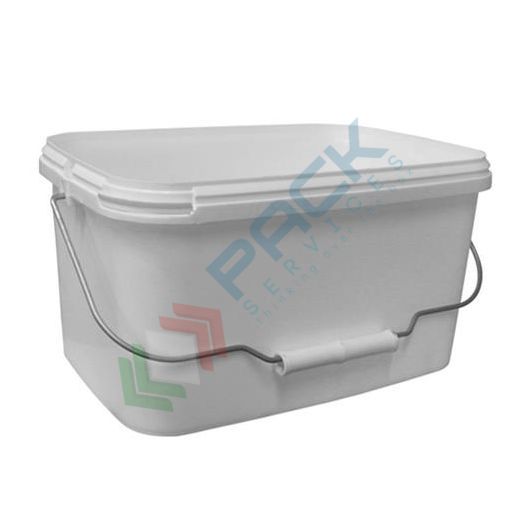 Secchio plastica (PP) rettangolare, capacità 5,5 Lt, Mis. 285 L x 195 P x 151 H mm, manico in metallo, chiusura a pressione (coperchio escluso)