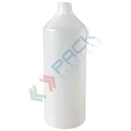 Bottiglia in plastica (HDPE) cilindrica a collo stretto, capacità 1000 ml, chiusura chiusura a vite con sigillo (tappo escluso)