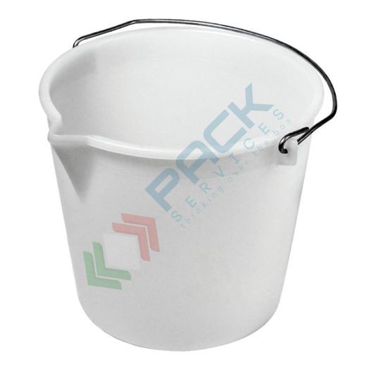 Secchio plastica (PE) conico con becco, capacità 30 Lt, Mis. Ø 380 x 360 H mm, manico in metallo, colore bianco