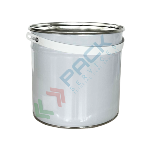 Secchiello in metallo conico Mis. Ø 180 x 170 H mm, capacità nominale 3 Lt, capacità totale 3,80 Lt, omologato ONU per liquidi, con manico in plastica, interno grezzo