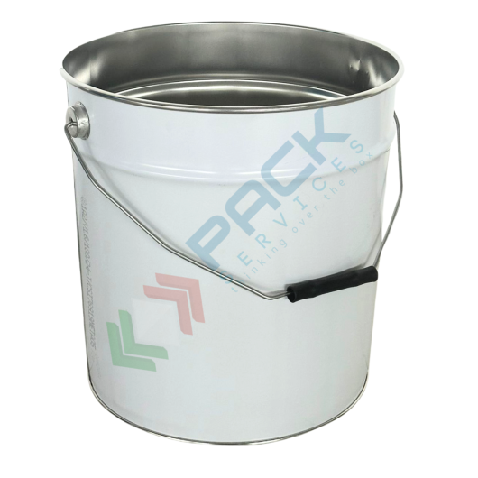 Secchiello in metallo conico Mis. Ø 292 x 310 H mm, capacità nominale 17 Lt, capacità totale 18 Lt, omologato ONU per liquidi, con manico in ferro, interno grezzo