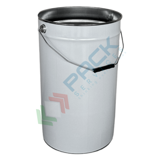 Secchiello in metallo conico Mis. Ø 305 x 484 H mm, capacità nominale 30 Lt, capacità totale 31,8 Lt, omologato ONU per liquidi, con manico in ferro, interno grezzo