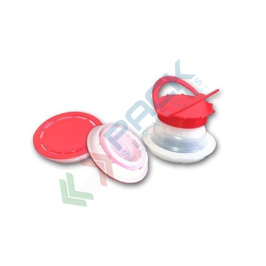 Tappo con versatore, doppio sigillo di garanzia, ideale per lattine/fustini con bocca ø 57 mm, colore rosso