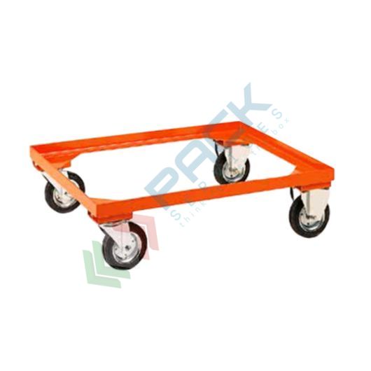 [PACKM-CAR1A] Carrello per contenitori industriali in lamiera, ideali per cassoni con Mis. base 80 x 50 cm, colore arancio RAL 2004