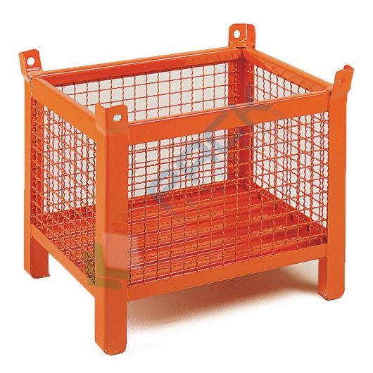 Contenitore in rete di lamiera con piedini, Mis. 1200 L x 1000 P x 845 H mm, portata 800 Kg, colore arancio RAL 2004