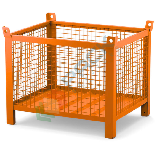 [PACKR-4P228A] Contenitore in rete di lamiera con piedini, Mis. 1000 L x 800 P x 845 H mm, portata 800 Kg, colore arancio RAL 2004