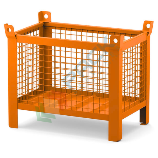 [PACKR-4P239A] Contenitore in rete di lamiera con piedini, Mis. 800 L x 600 P x 595 H mm, portata 500 Kg, colore arancio RAL 2004