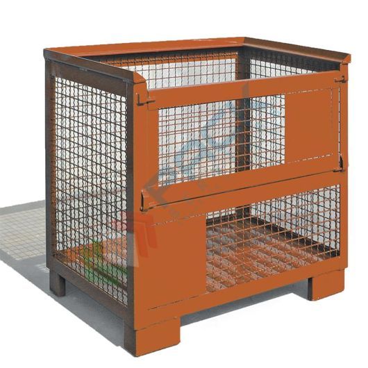 Contenitore in lamiera a rete sovrapponibile al gitterbox con anta, Mis. 1225 L x 820 P x 930 H mm, portata 1000 Kg, colore arancio RAL 2004