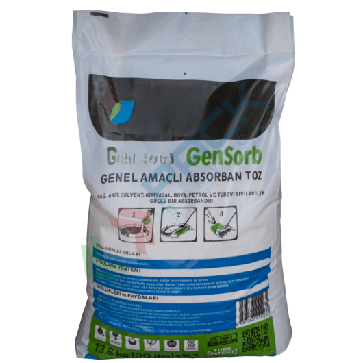 [GENSORB] Sacco di polvere assorbente ideale per olio, acidi, solventi, vernici, petrolio, resine e liquidi chimici, sacco da 13,5 Kg