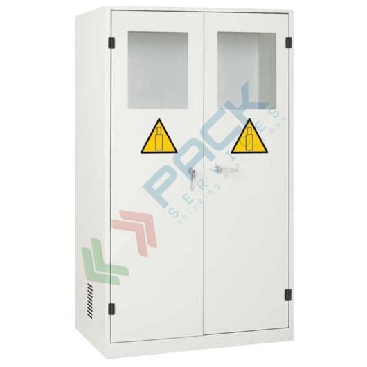 [ARM-PB3V] Armadio bombole gas in acciaio, ideale per lo stoccaggio di 3/4 bombole, Mis. 1200 L x 600 P x 1950 H mm, 2 ante con finestra
