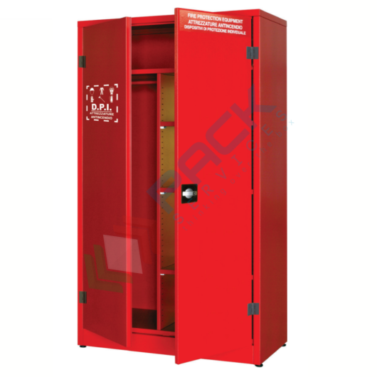 [ARMD-2A] Armadio di sicurezza per deposito DPI, Mis. 1075 L x 500 P x 1850 H mm, 2 ante cieche, 3 ripiani, colore rosso RAL 3000