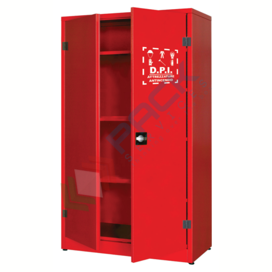 [ARMD-2C] Armadio di sicurezza per deposito DPI, Mis. 1075 L x 500 P x 1850 H mm, 2 ante cieche, 3 ripiani, colore rosso RAL 3000