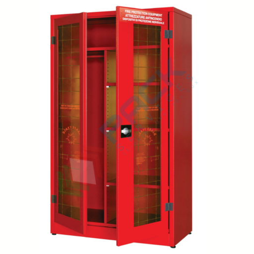 [ARMD-2F] Armadio di sicurezza per deposito DPI, Mis. 1075 L x 500 P x 1850 H mm, 2 ante con vetro frangibile, 3 ripiani, colore rosso RAL 3000