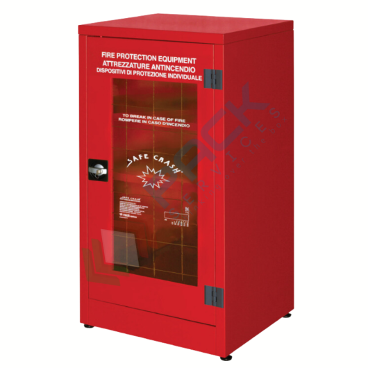 [ARMD-3B] Armadio di sicurezza per deposito DPI, Mis. 575 L x 500 P x 1100 H mm, 1 anta con vetro frangibile, 2 ripiani, colore rosso RAL 3000