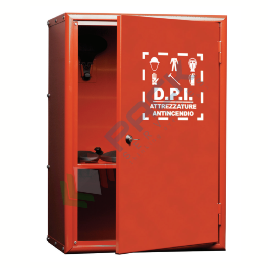 [ARMD-5A] Armadio di sicurezza per deposito DPI, Mis. 415 L x 300 P x 600 H mm, 1 anta cieca, 1 ripiano, colore rosso RAL 3000