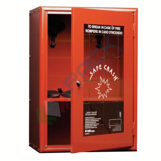 [ARMD-5B] Armadio di sicurezza per deposito DPI, Mis. 415 L x 300 P x 600 H mm, 1 anta con vetro frangibile, 1 ripiano, colore rosso RAL 3000