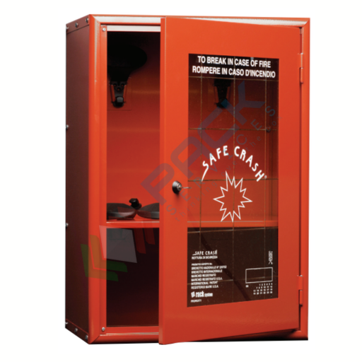 [ARMD-5B] Armadio di sicurezza per deposito DPI, Mis. 415 L x 300 P x 600 H mm, 1 anta con vetro frangibile, 1 ripiano, colore rosso RAL 3000