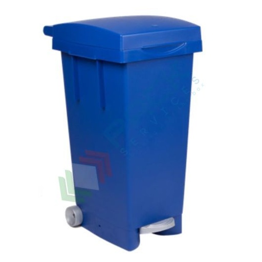 [BPED80-BLU] Bidone spazzatura per la raccolta differenziata rifiuti, capacità 80 Lt, con ruote, pedale e anello fermasacco, chiusura con coperchio a cerniera, colore blu