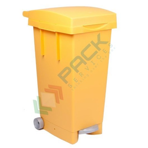 [BPED80-GIA] Bidone spazzatura per la raccolta differenziata rifiuti, capacità 80 Lt, con ruote, pedale e anello fermasacco, chiusura con coperchio a cerniera, colore giallo