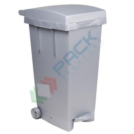 [BPED80-GRI] Bidone spazzatura per la raccolta differenziata rifiuti, capacità 80 Lt, con ruote, pedale e anello fermasacco, chiusura con coperchio a cerniera, colore grigio