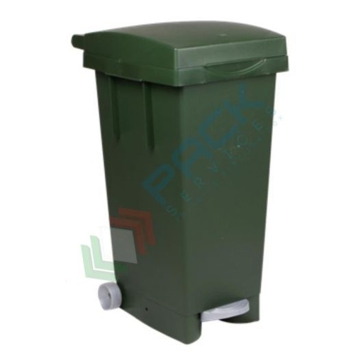 [BPED80-VER] Bidone spazzatura per la raccolta differenziata rifiuti, capacità 80 Lt, con ruote, pedale e anello fermasacco, chiusura con coperchio a cerniera, colore verde
