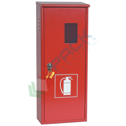 [CEST-5A] Cassetta porta estintore da 5 Kg CO², con vetro di ispezione, Mis. 330 L x 170 P x 830 H mm, chiusura sigillabile o luchettabile in zama, colore rosso RAL 3000