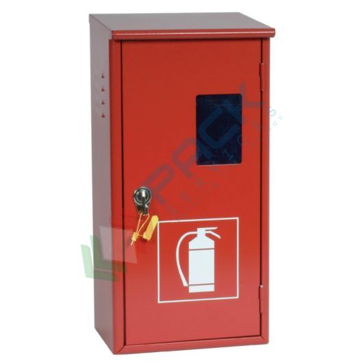 [CEST-6A] Cassetta porta estintore da 6 Kg CO², con vetro di ispezione, Mis. 315 L x 215 P x 640 H mm, chiusura sigillabile o luchettabile in zama, colore rosso RAL 3000