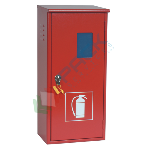 [CEST-9A] Cassetta porta estintore da 9/12 Kg CO², con vetro di ispezione, Mis. 340 L x 235 P x 750 H mm, chiusura sigillabile o luchettabile in zama, colore rosso RAL 3000
