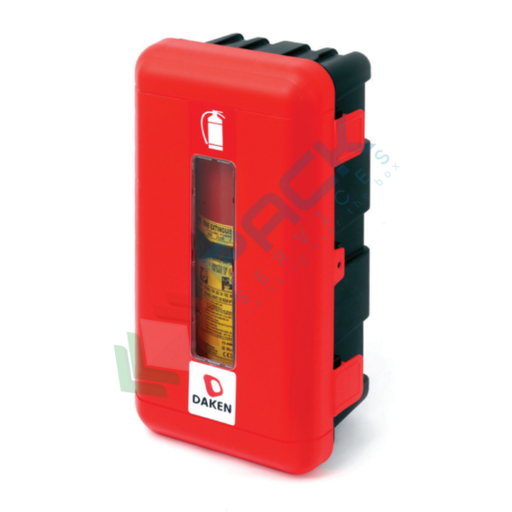 [CEST-P06] Porta estintore da 6 Kg CO² in plastica (PP), con vetrino di ispezione, Mis. 335 L x 240 P x 620 H mm, colore rosso