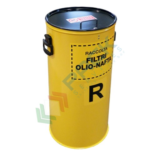 [CFC100] Contenitore raccolta filtri olio esausto, in acciaio verniciato, capacità 100 Lt, Mis. Ø 400 x 840 H mm, colore giallo