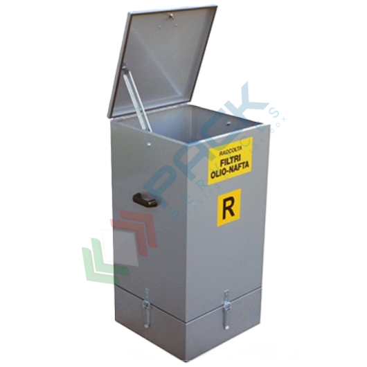 [CFC250] Contenitore raccolta filtri olio esausto, in acciaio zincato, capacità 250 Lt, Mis. 500 L x 500 P x 1000 H mm, colore zincato