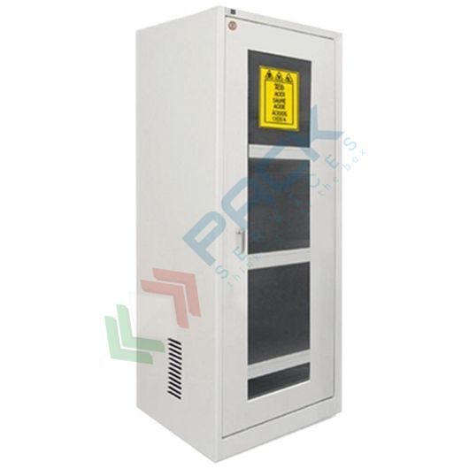 [CHI-BAS2] Armadio di sicurezza per lo stoccaggio di prodotti chimici, serie base, Mis. 600 L x 600 P x 1600 H mm, 1 anta in vetro, apertura a destra