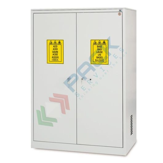 [CHI-BAS4] Armadio di sicurezza per lo stoccaggio di prodotti chimici, serie base, Mis. 1140 L x 600 P x 1600 H mm, 2 ante cieche