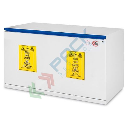 Armadio di sicurezza per lo stoccaggio combinato di prodotti chimici, acidi e basi, Mis. 990 L x 520 P x 620 H mm, apertura a cassettone