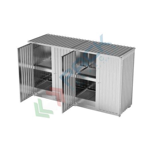 [CNT-BT08] Container modulare con porta a battente per lo stoccaggio esterno con vasca di contenimento 2700 Lt, stoccaggio 8 IBC / 24 fusti / 8 posti pallet