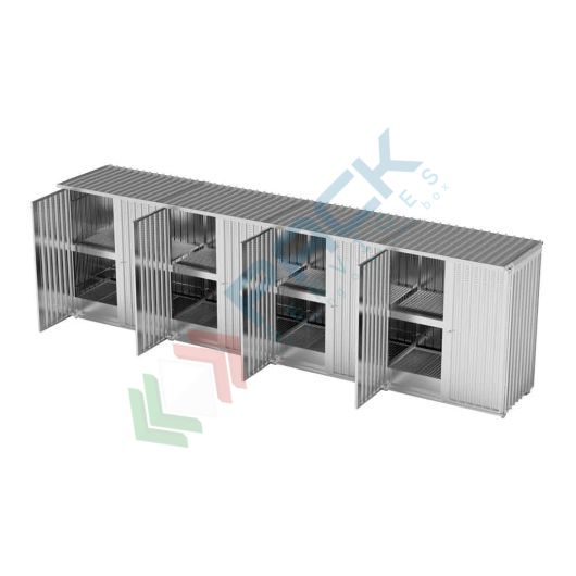 [CNT-BT16] Container modulare con porta a battente per lo stoccaggio esterno con vasca di contenimento 5400 Lt, stoccaggio 16 IBC / 48 fusti / 16 posti pallet