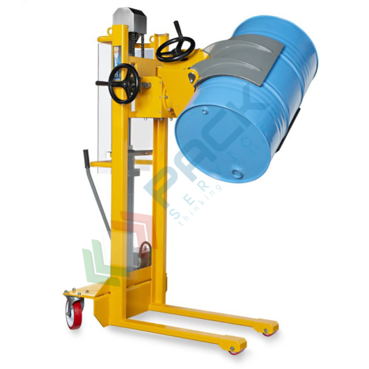 Carrello ribaltatore manuale completo di girafusti laterale, in acciaio verniciato, Mis. 1250 L x 1150 P x 2000 H mm, ideale per fusti in plastica e metallo