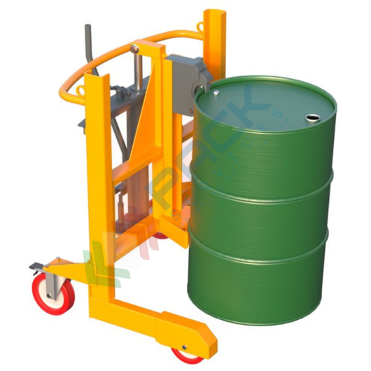 [CRLFS014] Carrello manuale con pinza portafusti, in acciaio verniciato, Mis. 850 L x 500/1400 P x 1200/2000 H mm, ideale per fusti in plastica e metallo