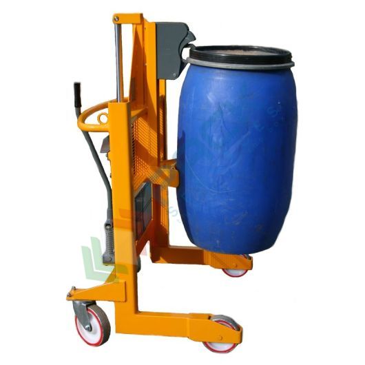 [CRLFS025] Carrello manuale con pinza portafusti, in acciaio verniciato, Mis. 850 L x 500/1400 P x 1200/2000 H mm, ideale per fusti in plastica