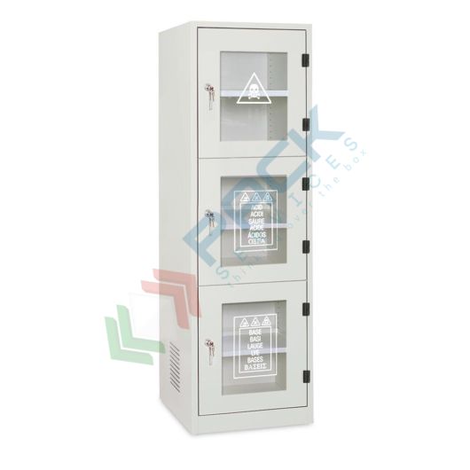 [CSB-063V3] Armadio di sicurezza per lo stoccaggio di prodotti chimici non infiammabili, Mis. 600 L x 600 P x 1950 H mm, 3 porte in vetro e 3 scomparti