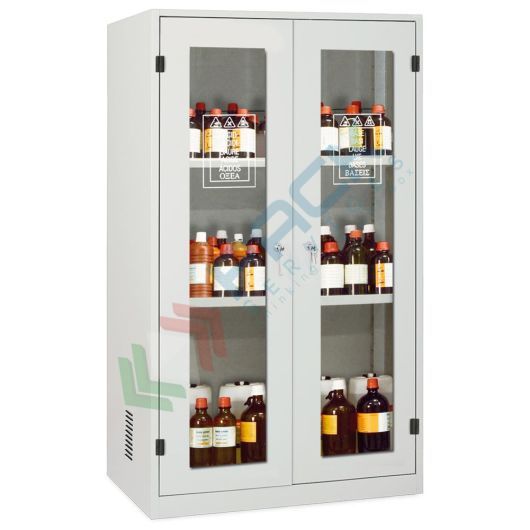[CSB-122V1] Armadio di sicurezza per lo stoccaggio di prodotti chimici non infiammabili, Mis. 1200 L x 600 P x 1950 H mm, 2 porte in vetro e 1 scomparto