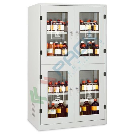 [CSB-124V4] Armadio di sicurezza per lo stoccaggio di prodotti chimici non infiammabili, Mis. 1200 L x 600 P x 1950 H mm, 4 porte in vetro e 4 scomparti