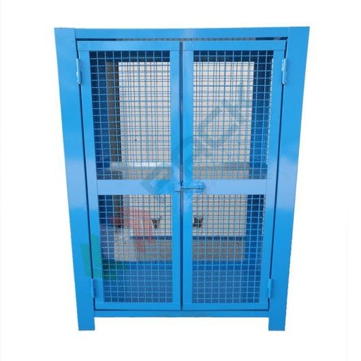 [DBG-09B] Deposito bombole gas in acciaio al carbonio verniciato, ideale per lo stoccaggio di 9/12 bombole, Mis. 1100 L x 1000 P x 2100 H mm, con basamento e rampa, colore blu RAL 5010