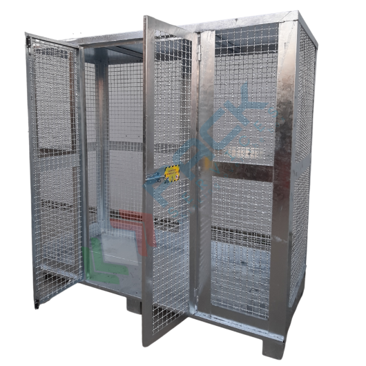 [DBG-18Z] Deposito bombole gas in acciaio al carbonio zincato, ideale per lo stoccaggio di 18/24 bombole, Mis. 2200 L x 1000 P x 2100 H mm, con basamento e rampa