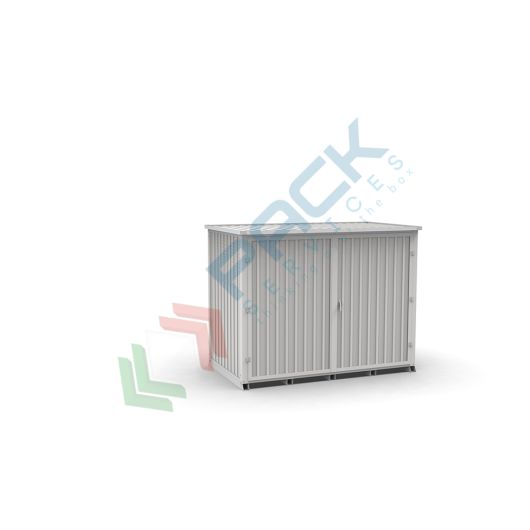 Deposito lineare con porta a battente per lo stoccaggio esterno di 2 IBC, con vasca di contenimento 1200 Lt