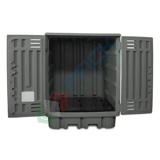 [DEPP-4F] Deposito di stoccaggio per 4 fusti o taniche, in plastica (PE), volume di raccolta 500 Lt, Mis. 1540 L x 1600 P x 1980 H mm, colore grigio