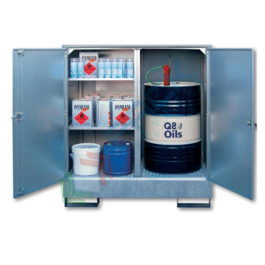 [DEPR-1Z] Deposito stoccaggio in acciaio zincato, Mis. 1550 L x 900 P x 1660 H mm, volume di raccolta 267 Lt, ideale per 1 fusto e piccoli contenitori