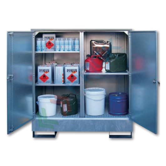 [DEPR-3Z] Deposito stoccaggio in acciaio zincato, Mis. 1550 L x 900 P x 1660 H mm, volume di raccolta 267 Lt, ideale per piccoli contenitori - modello 3 ripiani